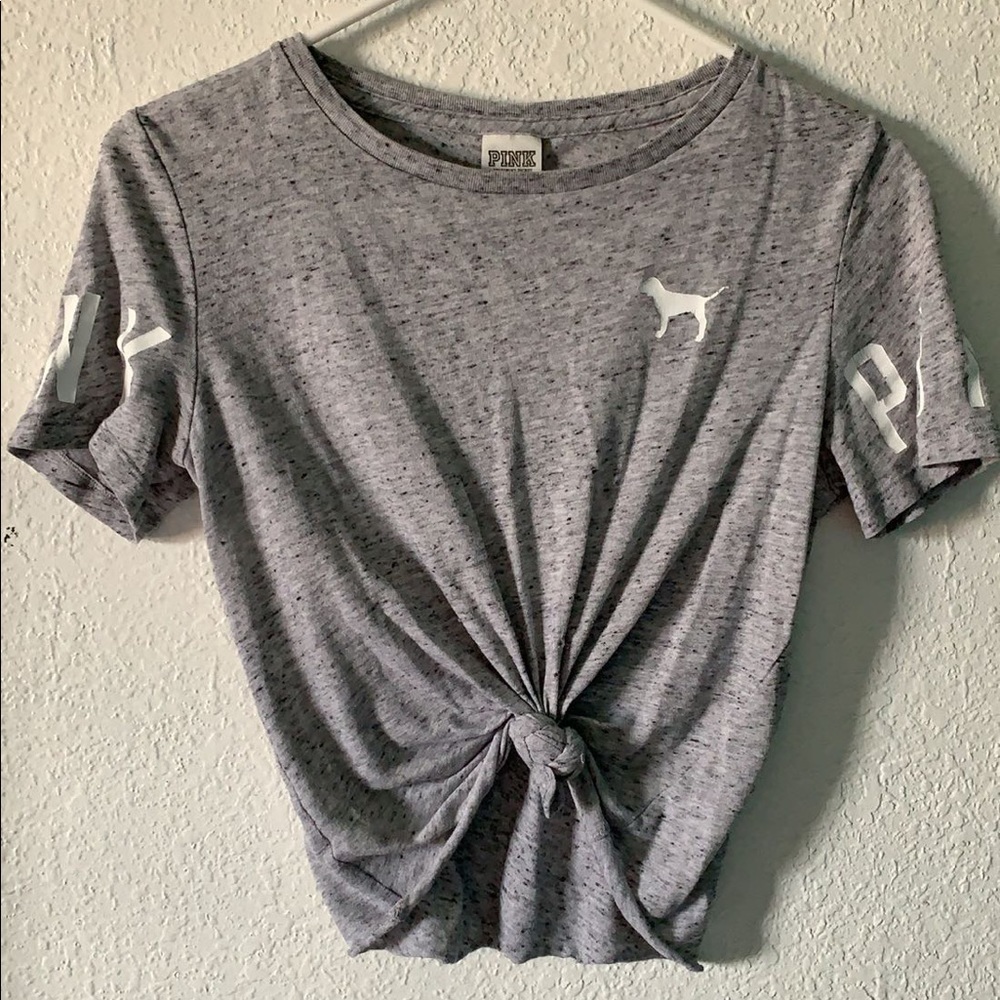 PINK grey shirt w/knot